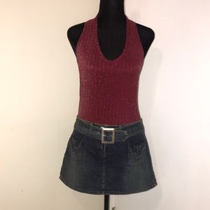 Open Back Halter Top w/ Silver Pin Stripes